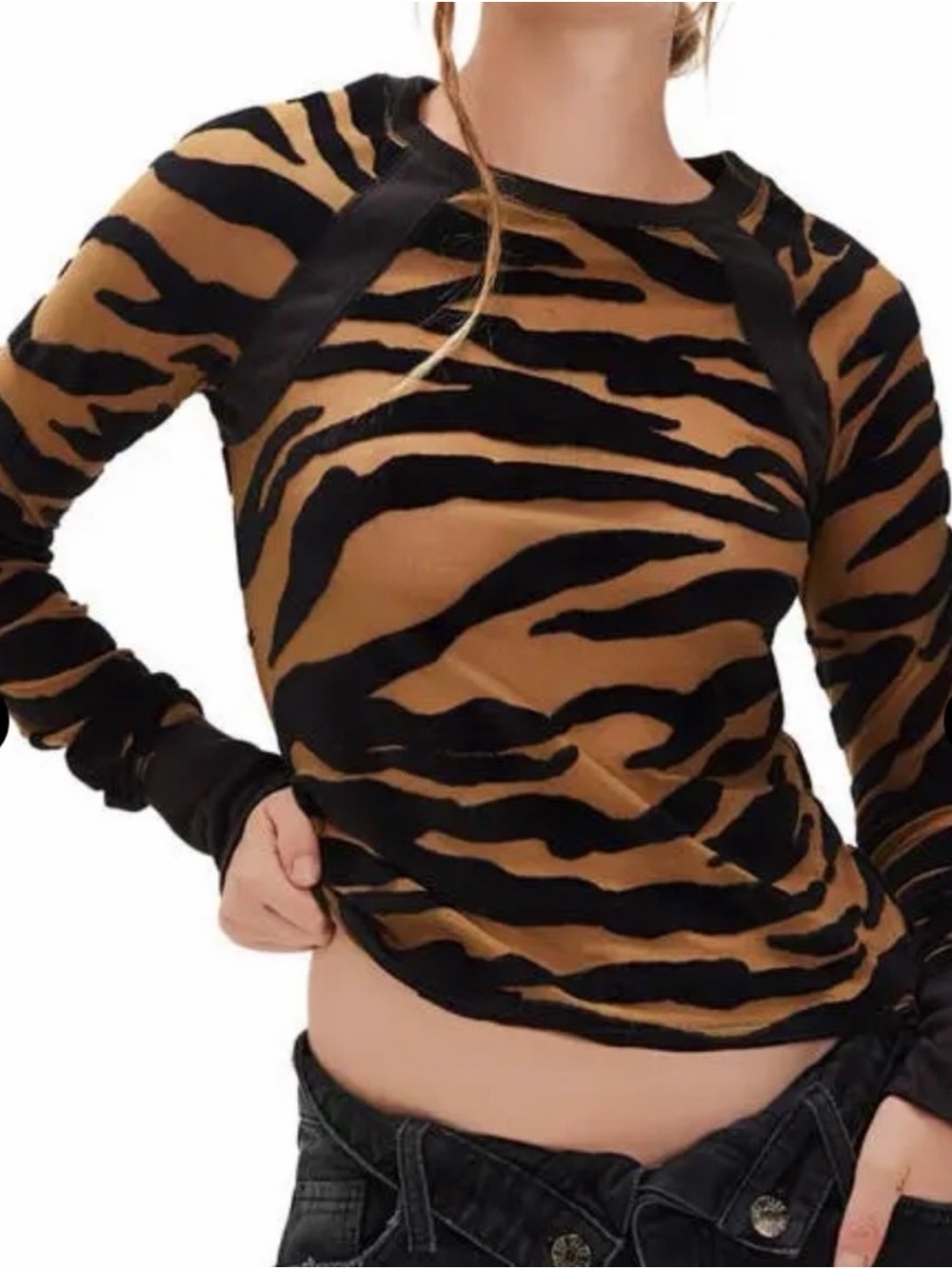 NWT! #1009 WE THE FREE So Lush Tiger Stripe Black & Tan Velvet Burnout HOT!